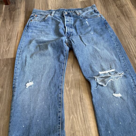 Levis 501 Premium Jeans Mens 36x34 Blue Big E Modern 93 Washed Out Faded Pants - Picture 3 of 8